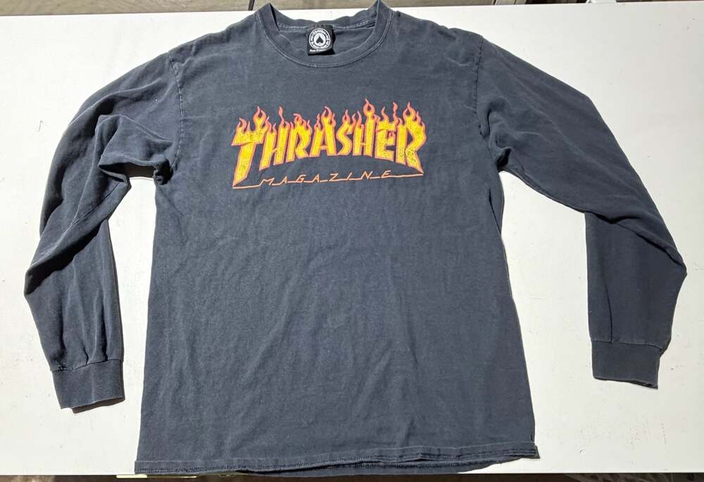 Thrasher Flame Logo Long Sleeve T-Shirt Black Size M
